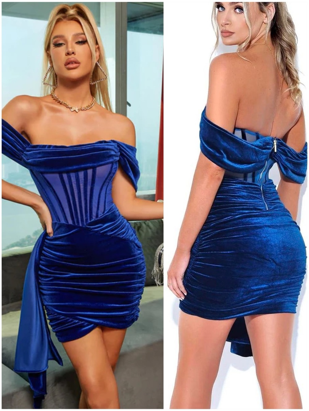 Miss Circle Velvet Green Teal Off-Shoulder Corset Mini Dress